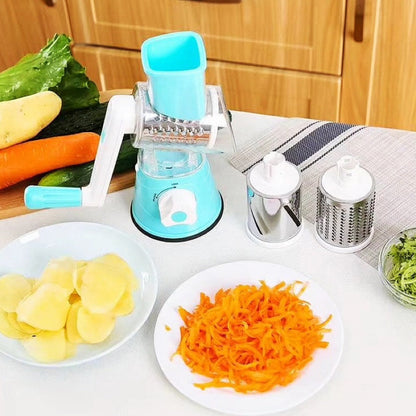 Effortless Vegetable Slicer with Hand Crank and Three Blades