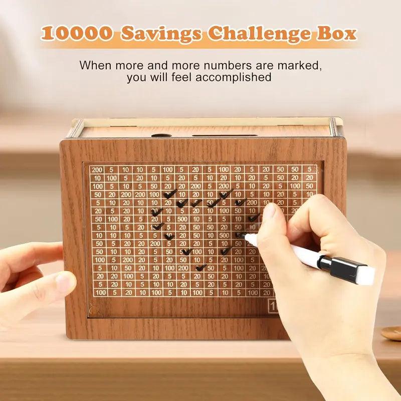 Goal-Oriented Savings Tracker Box with Acrylic Front and 9 Targets