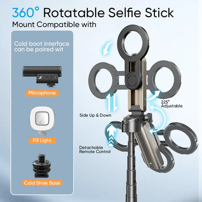 Versatile Selfie Stick with Magnetic Phone Holder & Remote Control