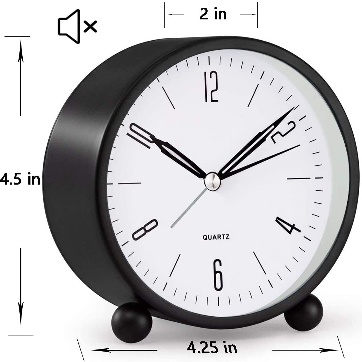 Portable Alarm Clock with Quiet Second Hand and Soft Glow