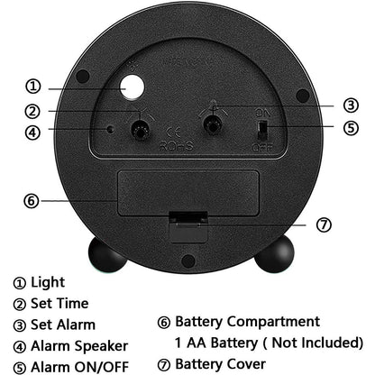 Portable Alarm Clock with Quiet Second Hand and Soft Glow