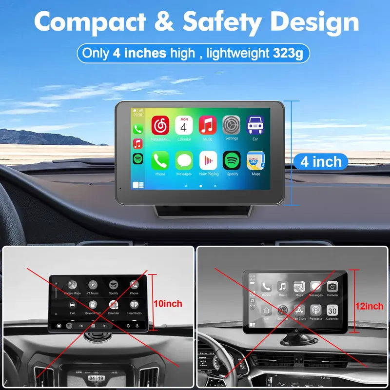 7-Inch Wireless Dashboard Display with Rearview Camera and Voice Control
