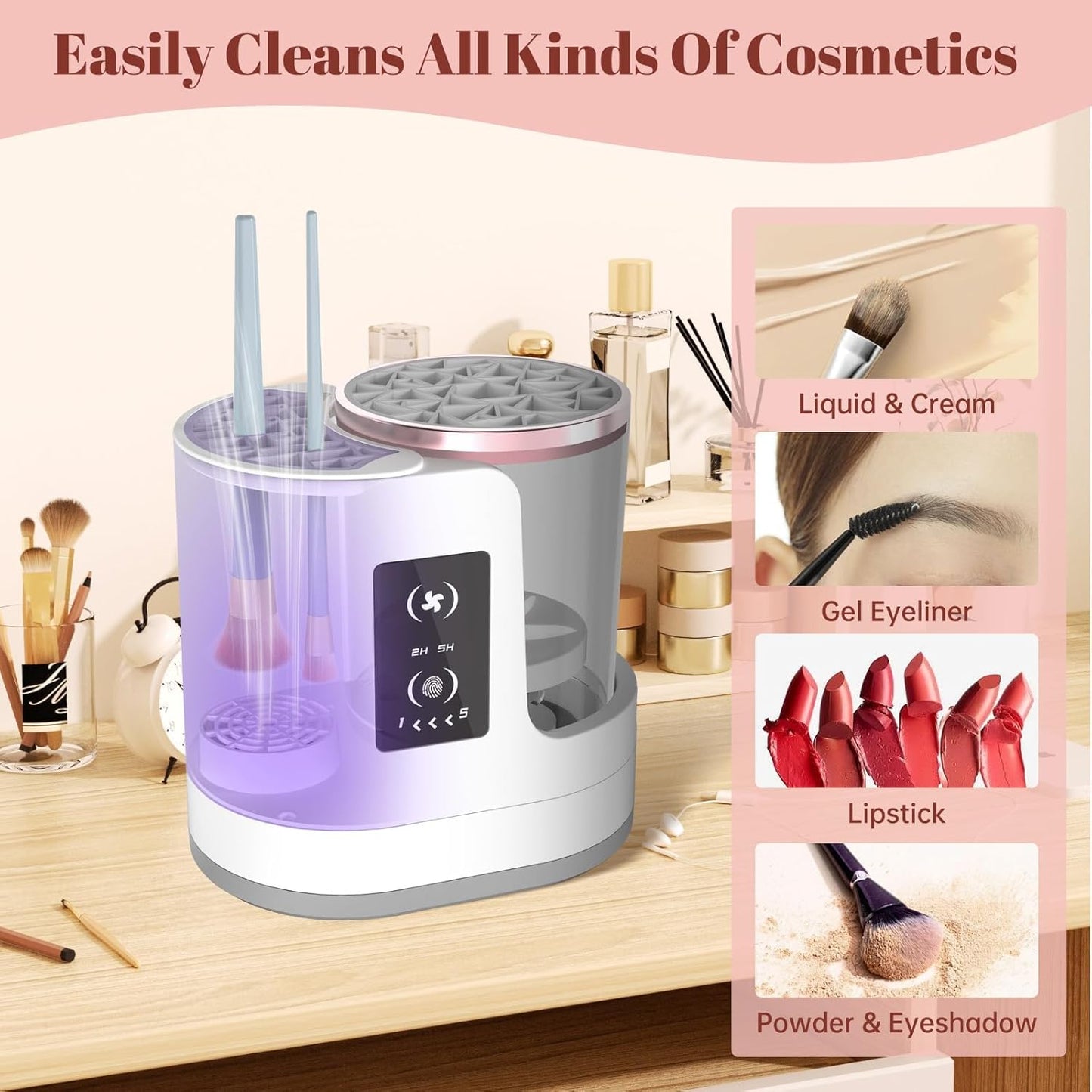 Effortless Makeup Brush Cleaning Device with Versatile Silicone Adapters
