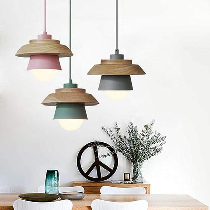 Natural Wood Pendant Lamp, Cozy Modern Hanging Fixture