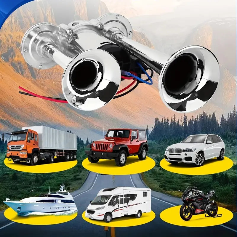 Loud and Clear Dual Air Horn Kit with 130dB Sound for 12V Vehicles