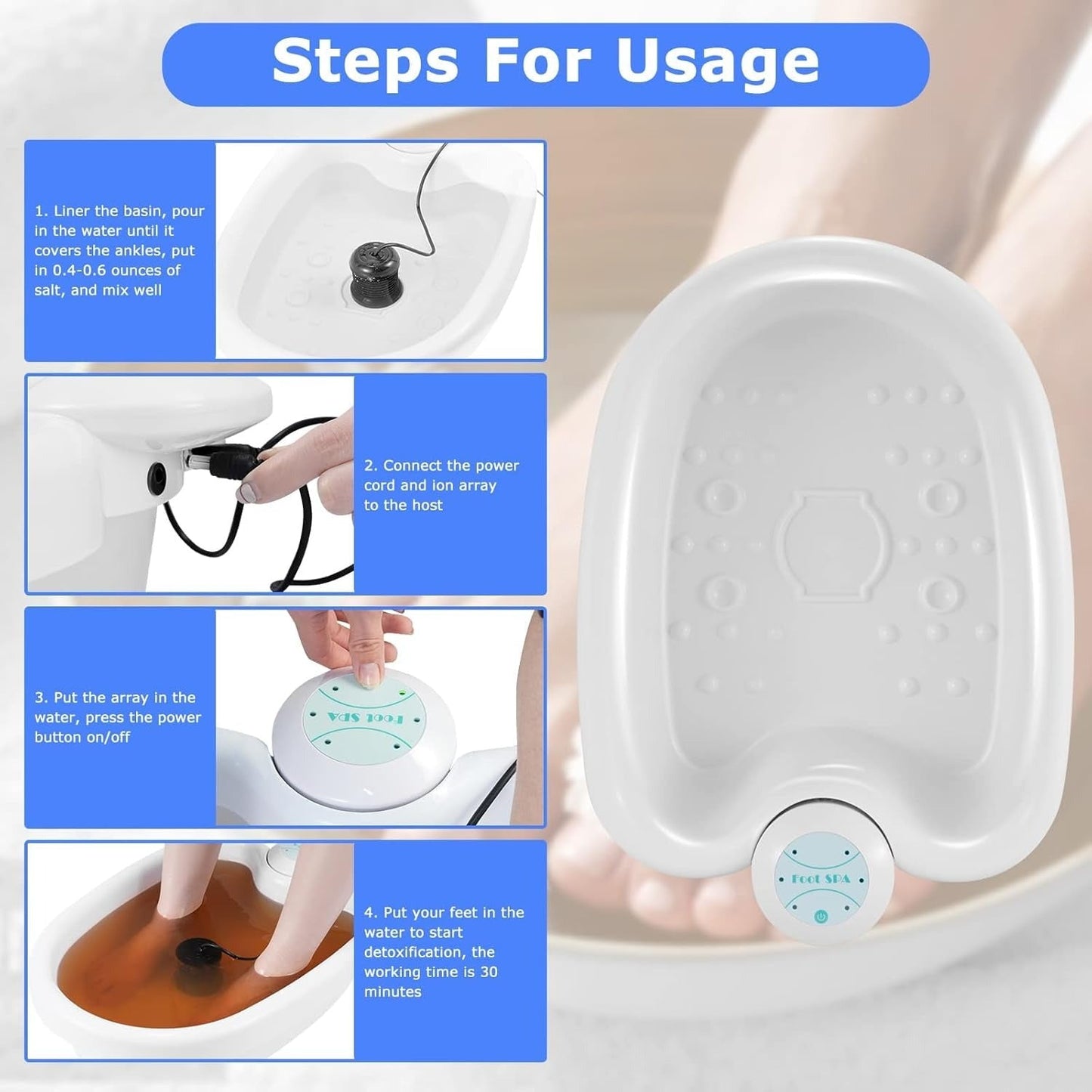 Relaxing Ionic Foot Soak Device with 30-Minute Auto Shutoff