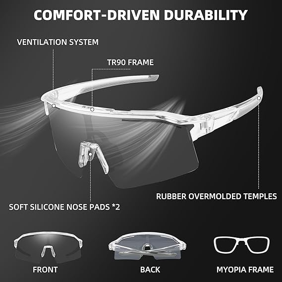 Adaptive Sports Sunglasses with Full UV Protection and Contoured Fit