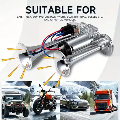 Loud and Clear Dual Air Horn Kit with 130dB Sound for 12V Vehicles