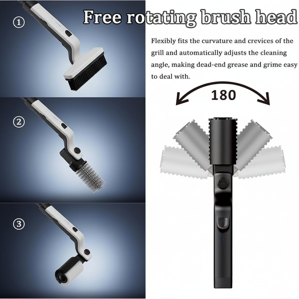 Rechargeable Electric Grill Cleaner with Rotating Head and Extras