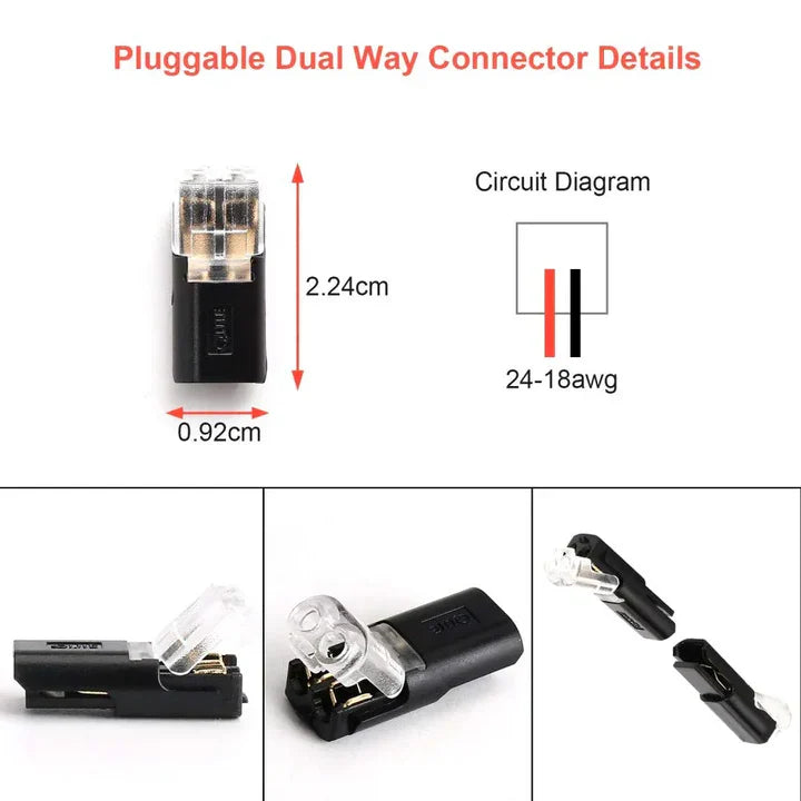2-Pole Cable Connector No-Strip Pluggable Transparent Window
