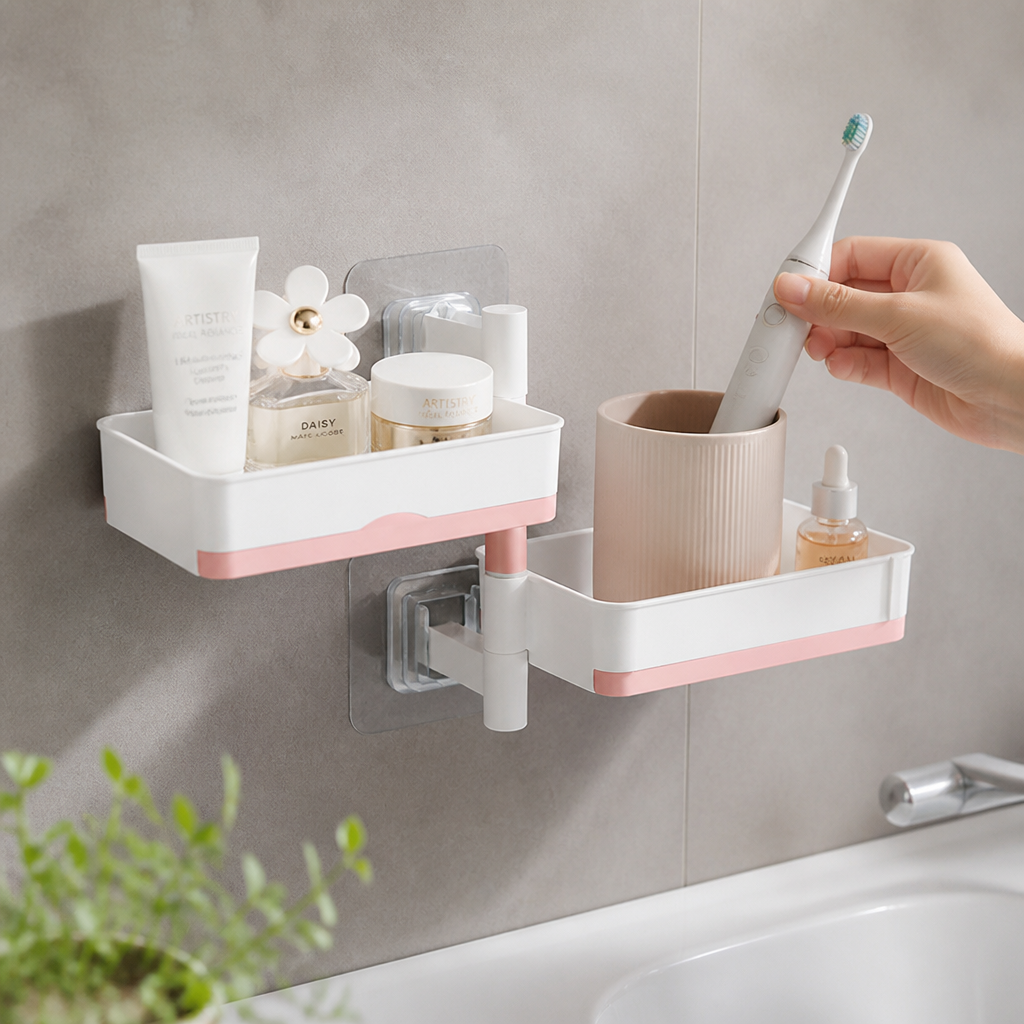 360° Rotatable No-Drill Adhesive Wall Shelf
