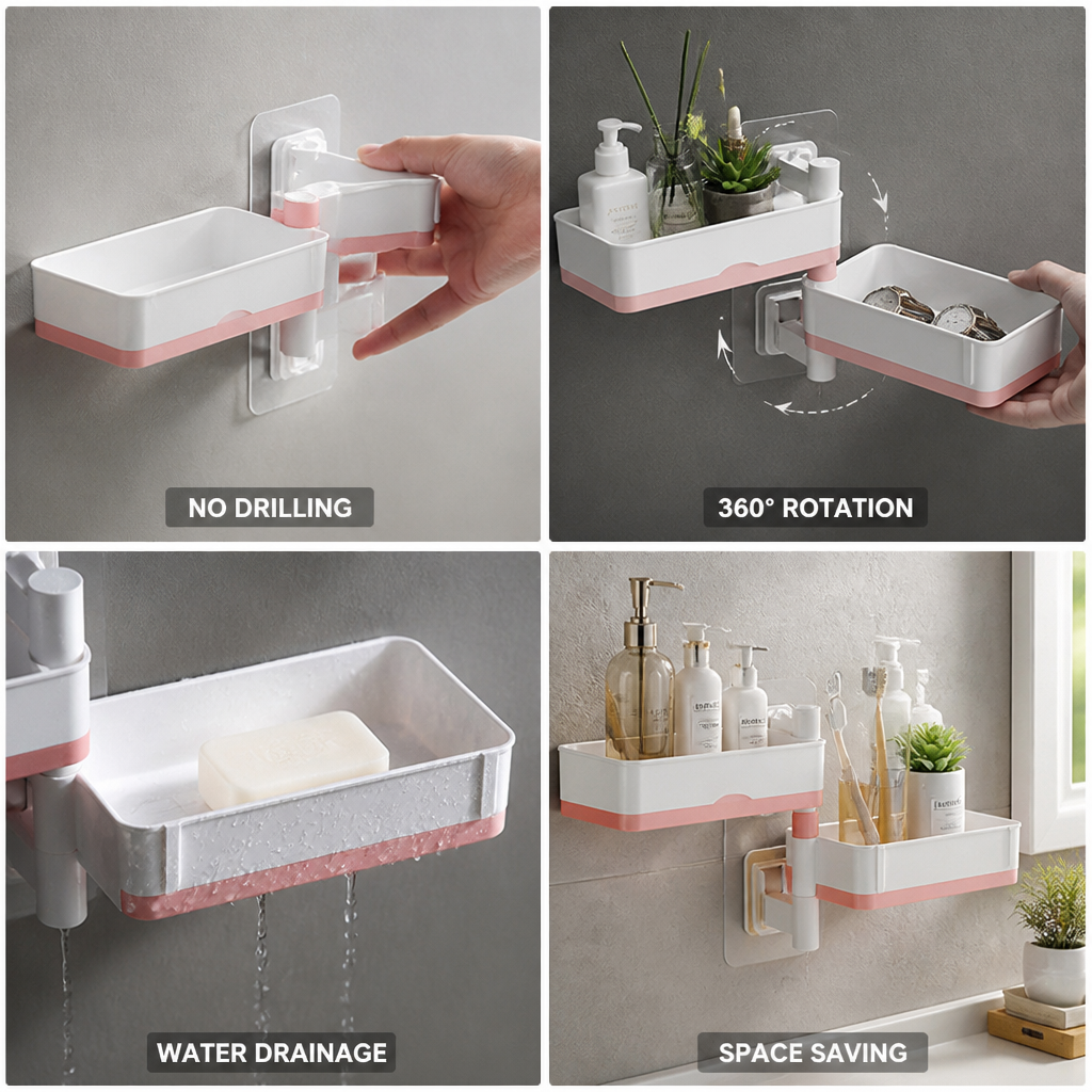 360° Rotatable No-Drill Adhesive Wall Shelf
