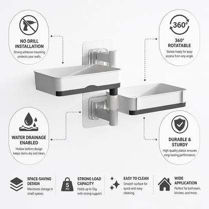 360° Rotatable No-Drill Adhesive Wall Shelf