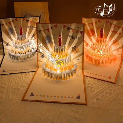 3D Pop-Up Birthday Card Laser-Cut LED Light & Music
