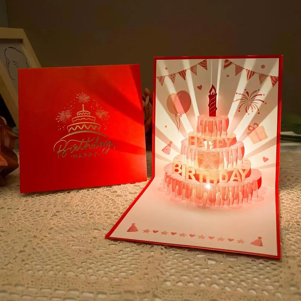 3D Pop-Up Birthday Card Laser-Cut LED Light & Music