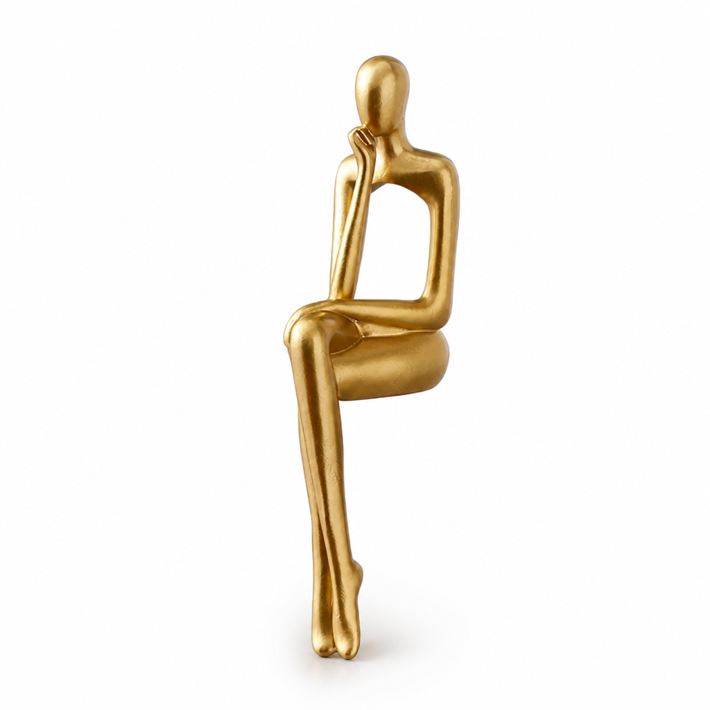 Abstract Thinker Statue Polished Gold Resin