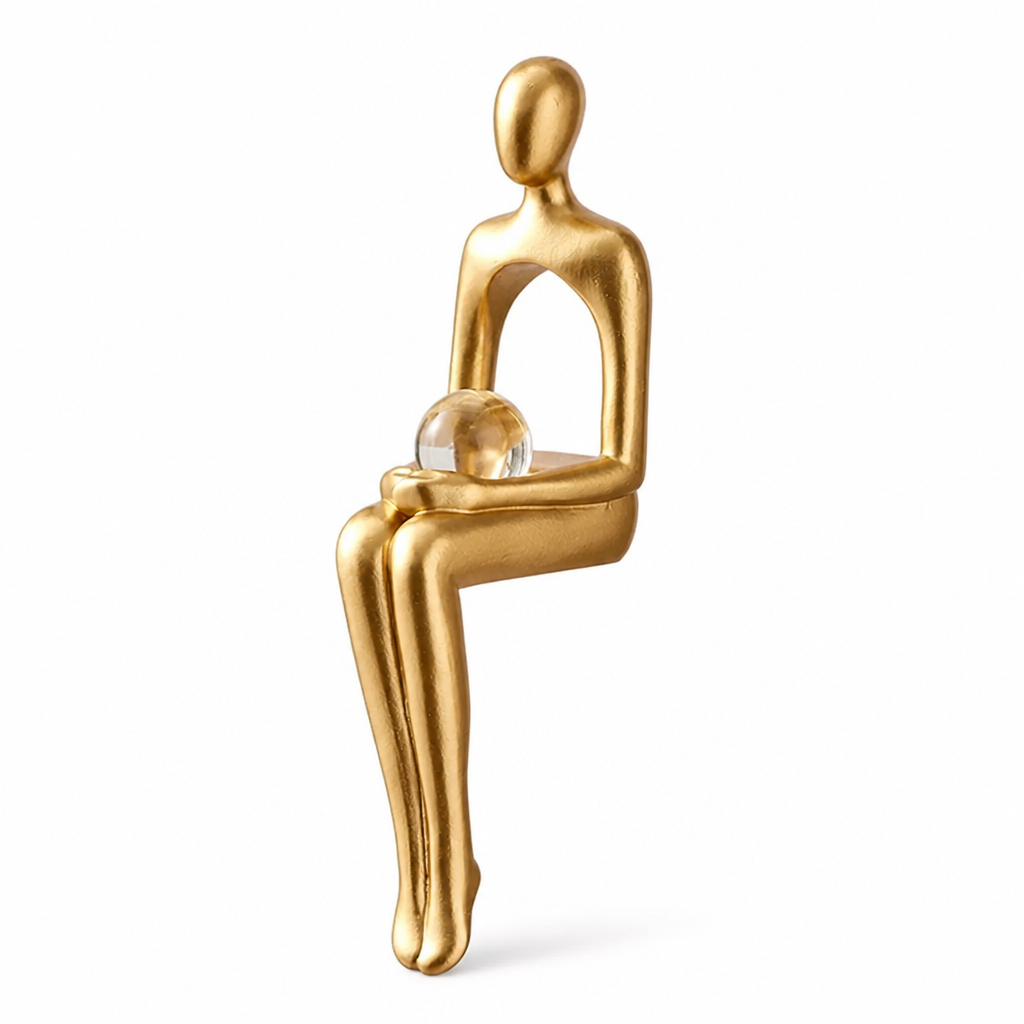 Abstract Thinker Statue Polished Gold Resin