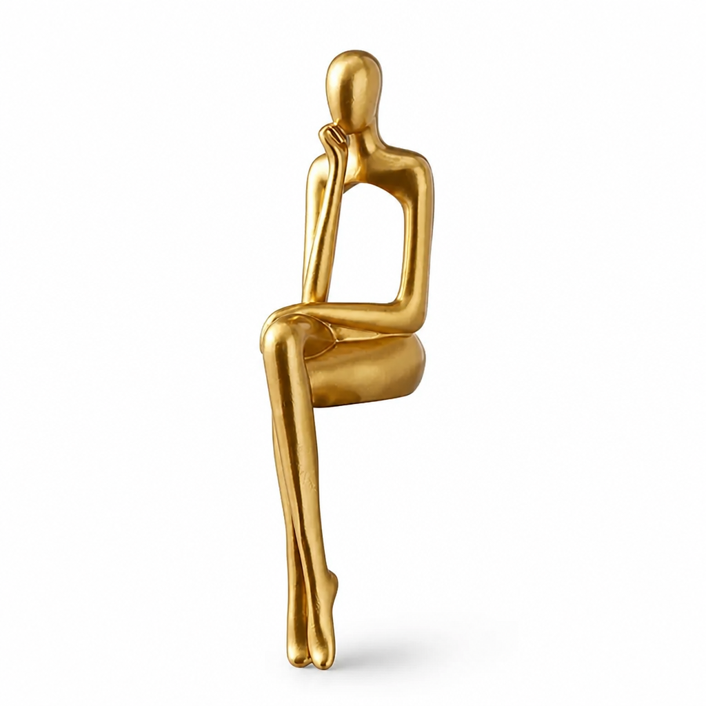 Abstract Thinker Statue Polished Gold Resin