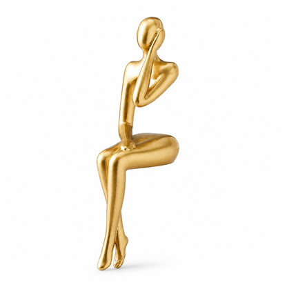 Abstract Thinker Statue Polished Gold Resin