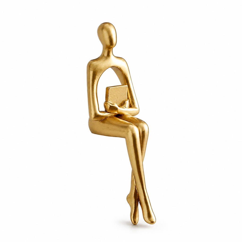 Abstract Thinker Statue Polished Gold Resin