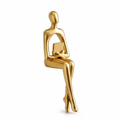 Abstract Thinker Statue Polished Gold Resin