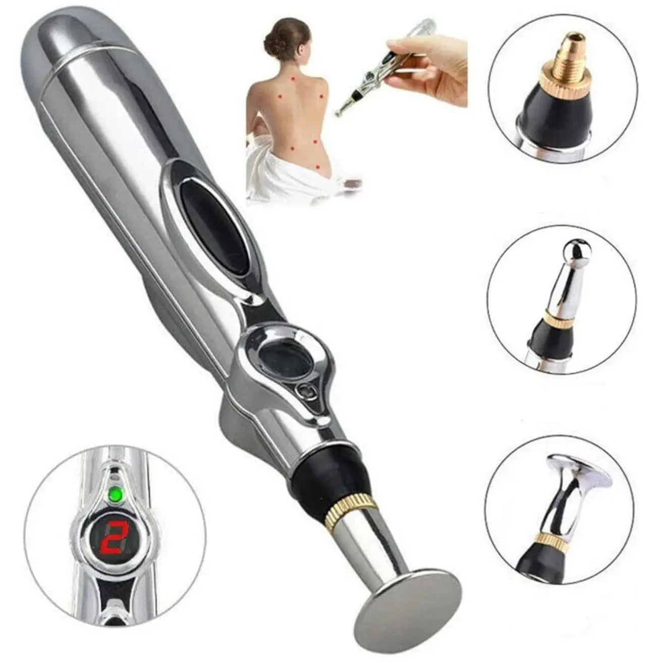 Acupuncture Pen Needle-Free Interchangeable Tips Nine Intensity Levels
