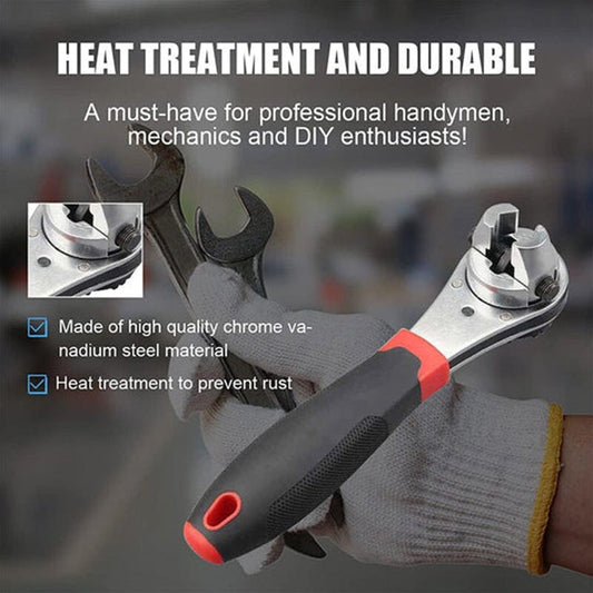 Adjustable Ratchet Wrench 60-Tooth Chrome-Vanadium Steel & Ergonomic Grip