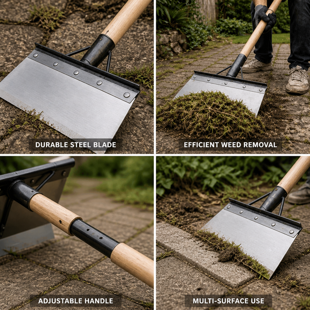 Adjustable Wooden Handle Weed Scraper for Patios & Paving