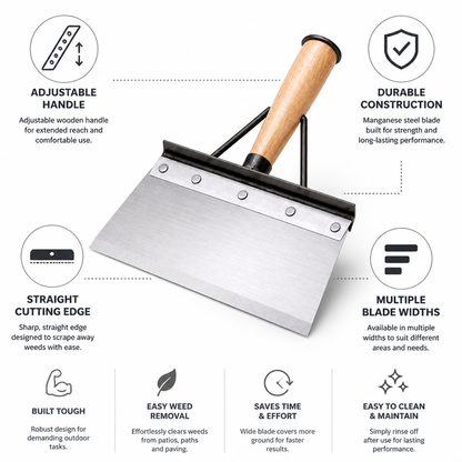 Adjustable Wooden Handle Weed Scraper for Patios & Paving