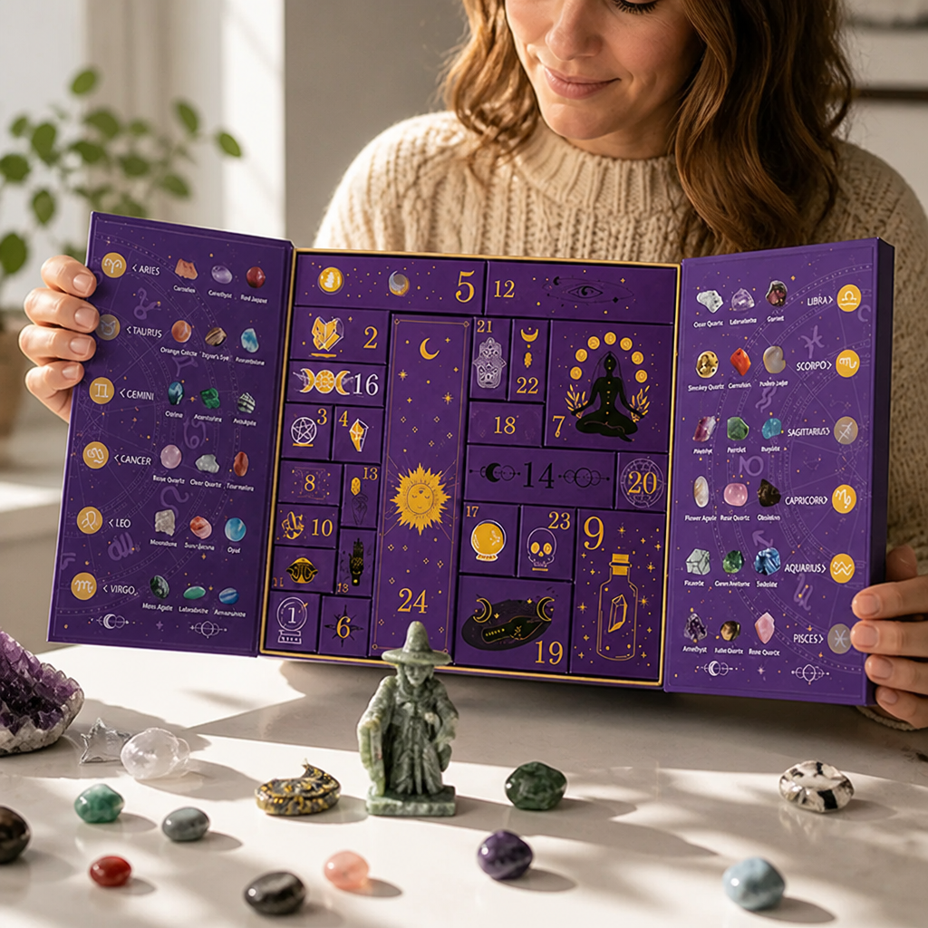 Advent Calendar 31 Handcrafted Natural Stones Witch Figurine