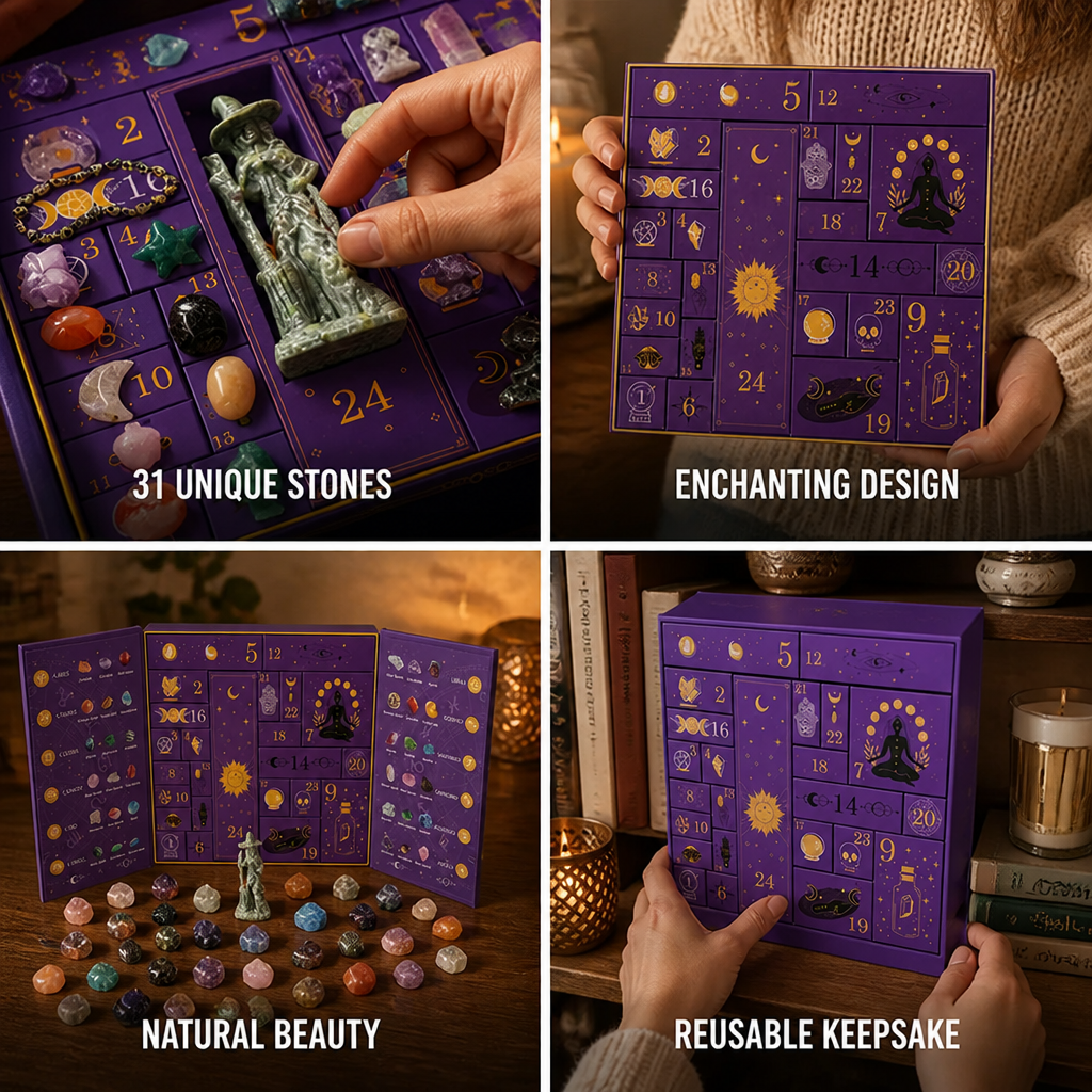Advent Calendar 31 Handcrafted Natural Stones Witch Figurine