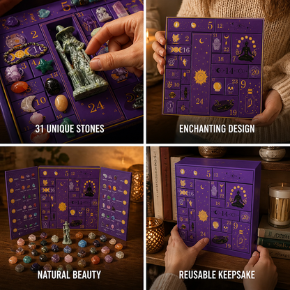 Advent Calendar 31 Handcrafted Natural Stones Witch Figurine