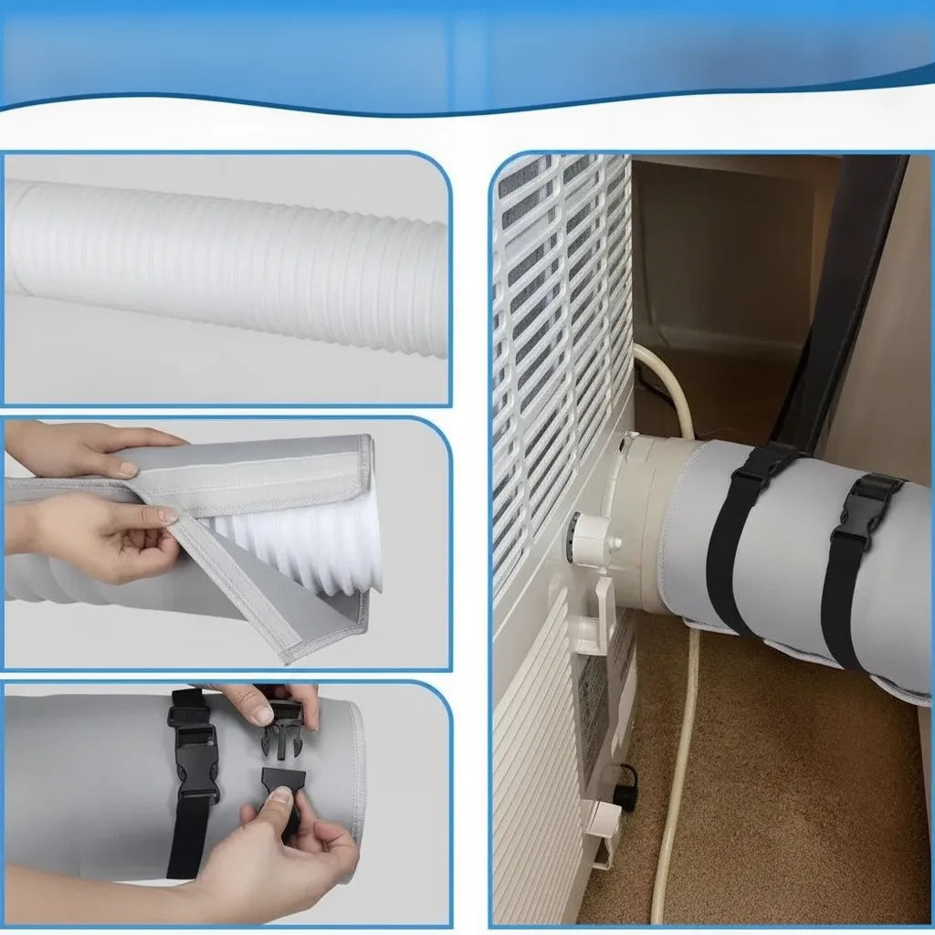 Air Conditioner Hose Cover Insulating Waterproof Zipper & Straps