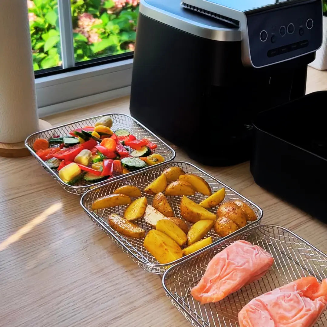 Air Fryer Basket Set 3-Tier Stainless Steel Dishwasher-Safe