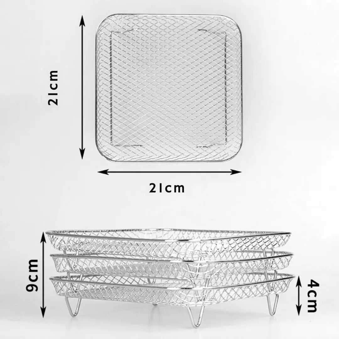 Air Fryer Basket Set 3-Tier Stainless Steel Dishwasher-Safe