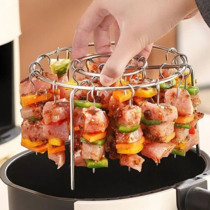 Air Fryer Skewer Rack Rotating 24 Skewers Stainless Steel