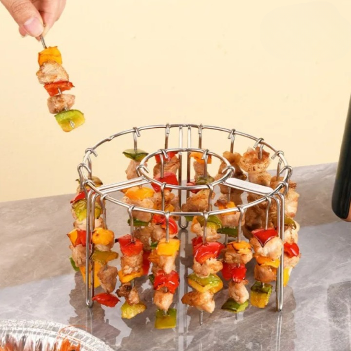 Air Fryer Skewer Rack Rotating 24 Skewers Stainless Steel