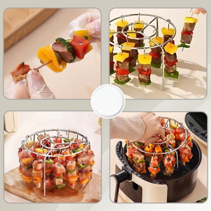 Air Fryer Skewer Rack Rotating 24 Skewers Stainless Steel