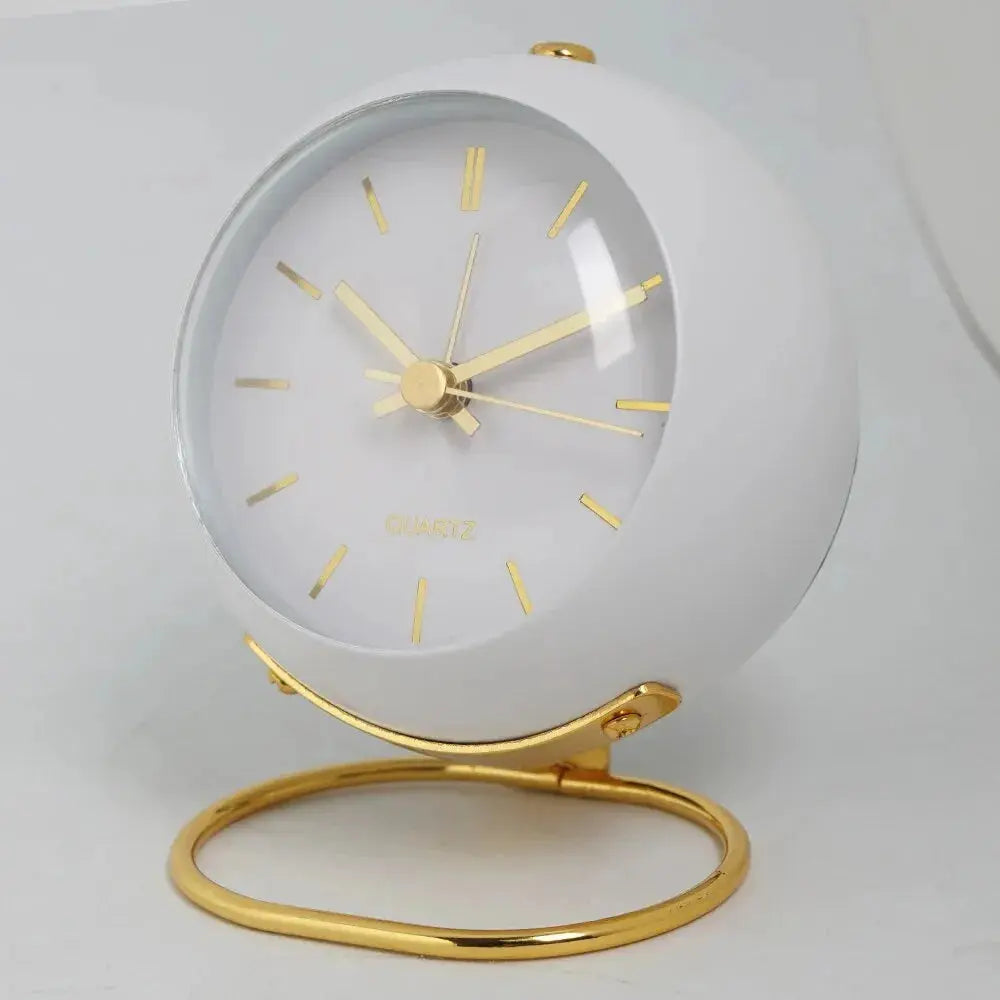 Alarm Clock Silent Quartz Luminous Hands & Gold Stand