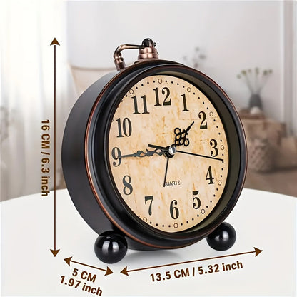 Alarm Clock Silent Quartz Metal Case & Copper Accents