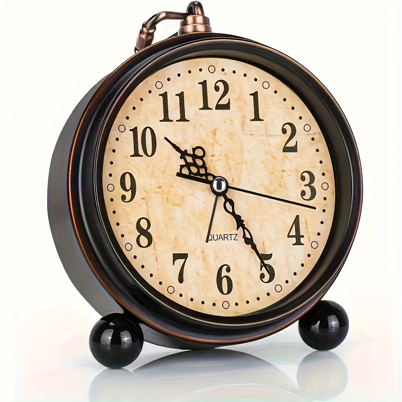 Alarm Clock Silent Quartz Metal Case & Copper Accents