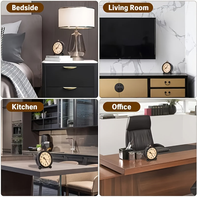 Alarm Clock Silent Quartz Metal Case & Copper Accents