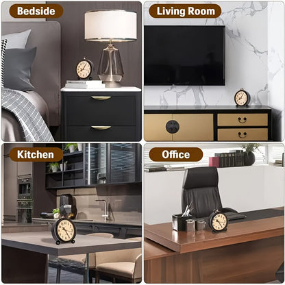 Alarm Clock Silent Quartz Metal Case & Copper Accents