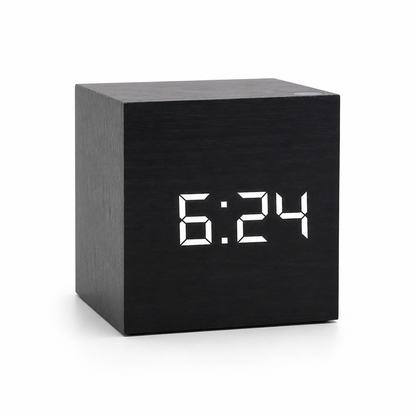 Alarm Clock Wood Grain LED Time Date & Temp