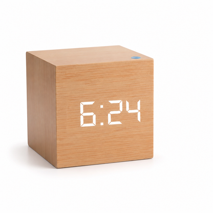 Alarm Clock Wood Grain LED Time Date & Temp