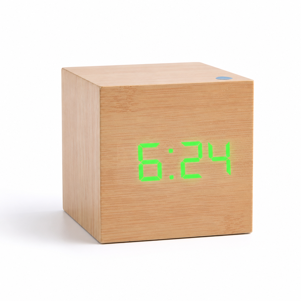 Alarm Clock Wood Grain LED Time Date & Temp