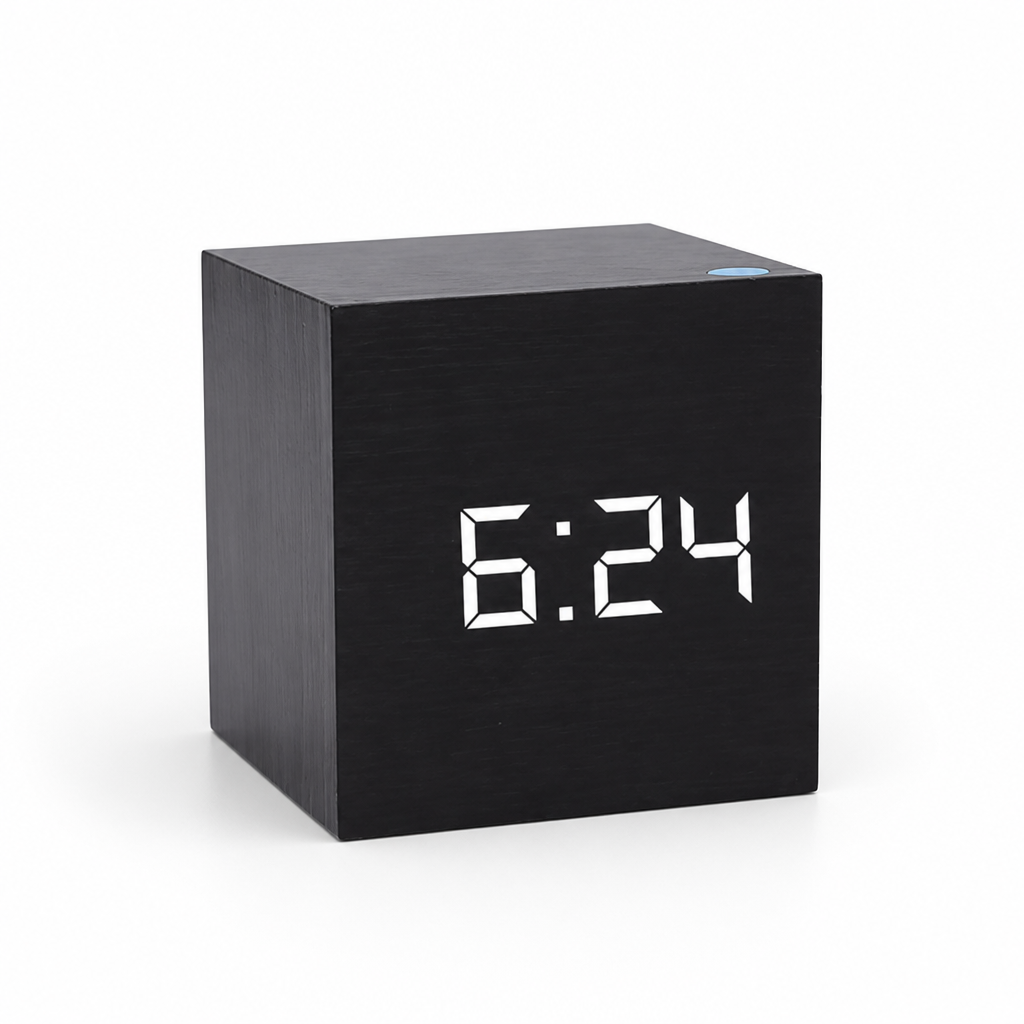 Alarm Clock Wood Grain LED Time Date & Temp