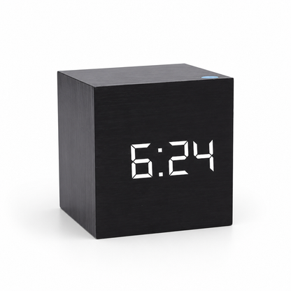 Alarm Clock Wood Grain LED Time Date & Temp