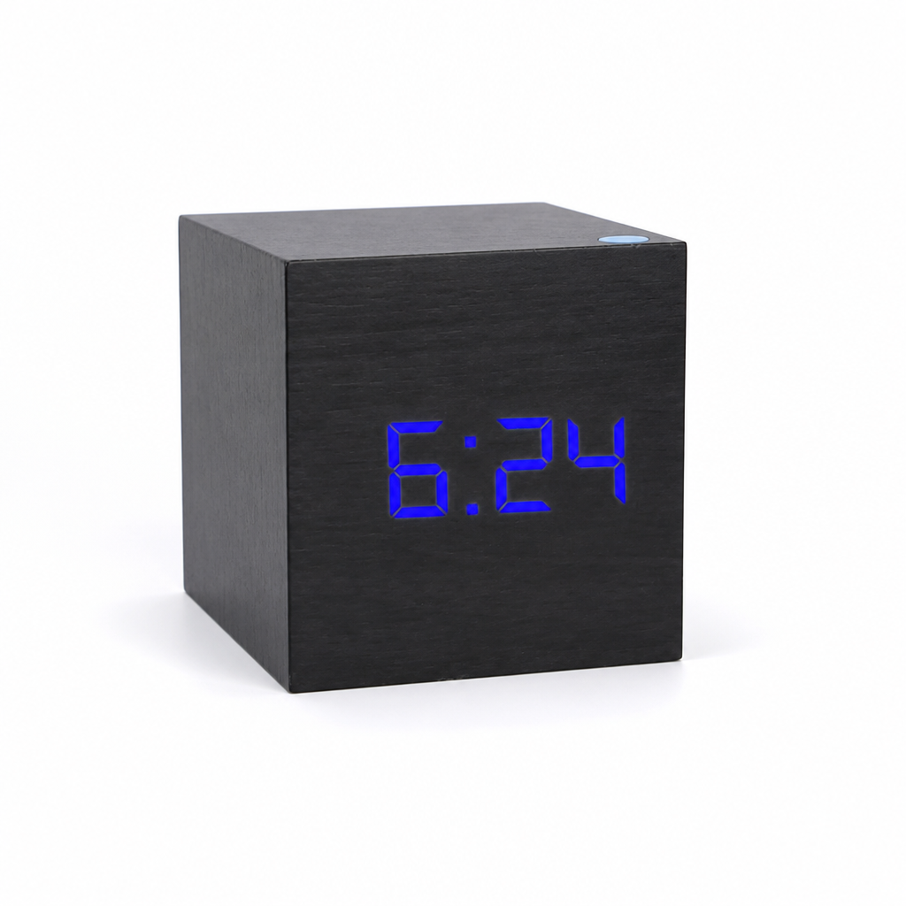 Alarm Clock Wood Grain LED Time Date & Temp