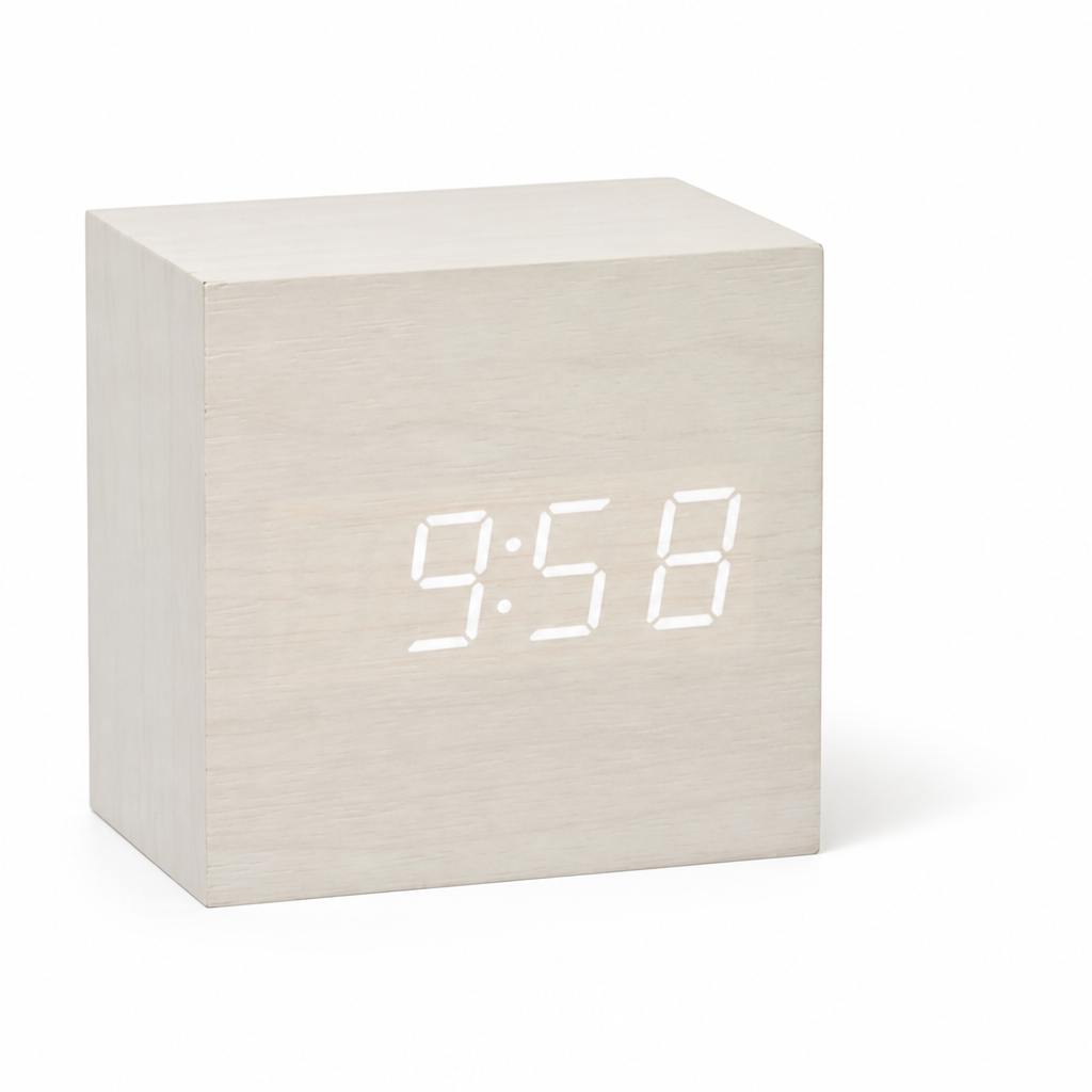 Alarm Clock Wood Grain LED Time Date & Temp